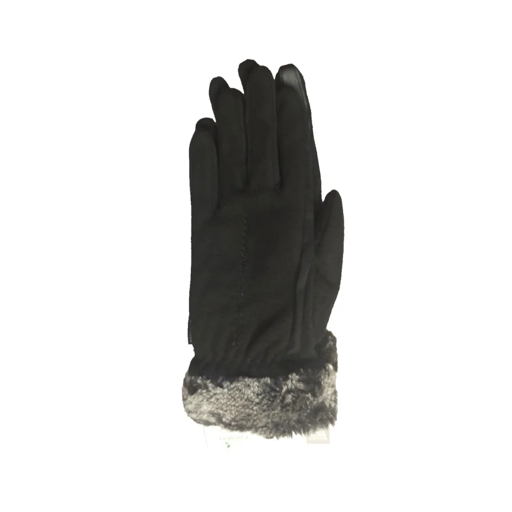 Isotoner Signature Black Fleece Gloves Faux-Fur Cuffs Sz One Size NWT